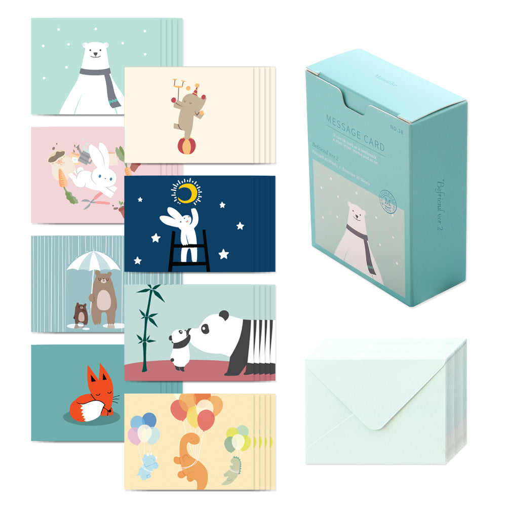 Monolike Message Befriend ver.2 Card - Mix 40 Mini Postcards, 20 envelopes Package