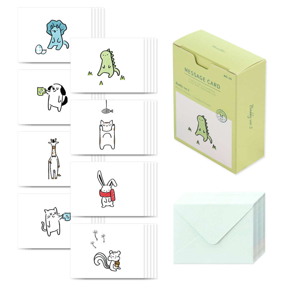 Monolike Message Buddy ver.2 Card - Mix 40 Mini Postcards, 20 envelopes Package