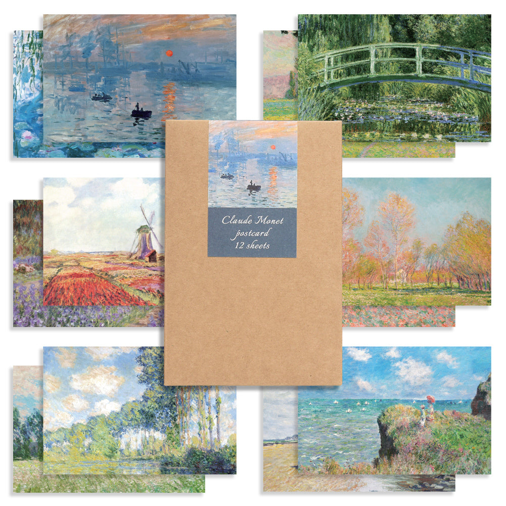 Monolike Claude Monet Postcards - mix 12 pack, Famous painting and Famous 12 Claude Monet postcards