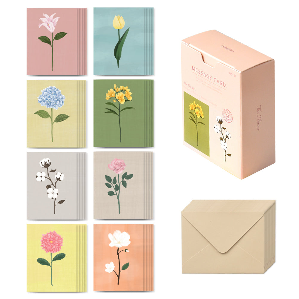 Monolike message card The flower - mix 40 cards, 20 envelopes pack, emotional and sophisticated mini cards