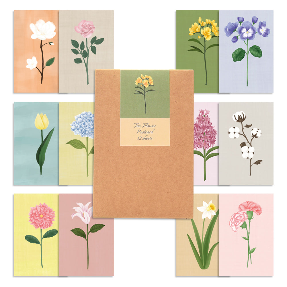 Monolike The Flower Postcards - mix 12 pack, emotional and sophisticated postcards