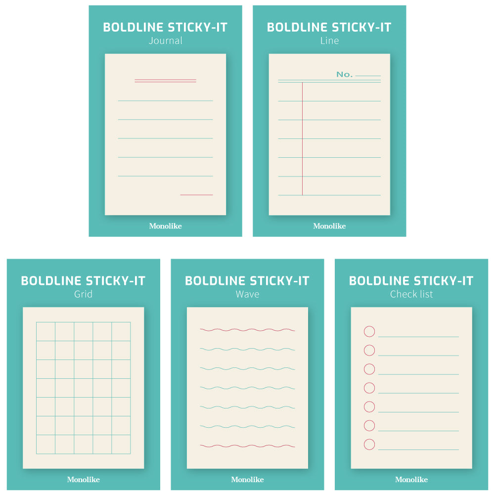 Monolike Boldline Sticky-It - 5p Set Self-Adhesive Memo Pad 50 Sheets