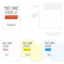 Load image into Gallery viewer, Monolike Must Have Sticky Narrow line 4p SET Self-Adhesive Memo Pad 80 sheets, Daily Sticky, Diary, Memo
