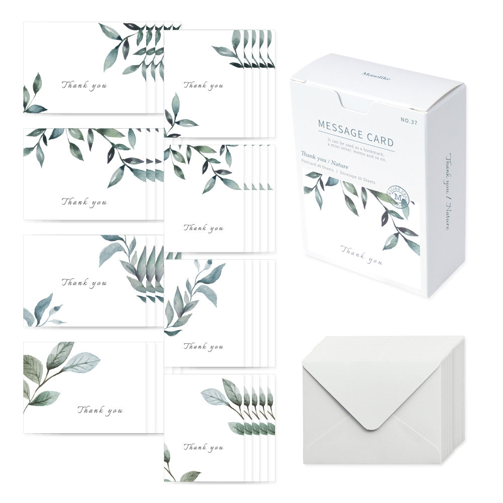 Monolike Message Thank you - Nature Card - Mix 40 Mini Postcards, 20 envelopes Package