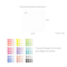 Load image into Gallery viewer, Monolike Circle Stickers - Solid Round Dot Stickers Small Size Set, 9 Type Stickers 18 Sheets
