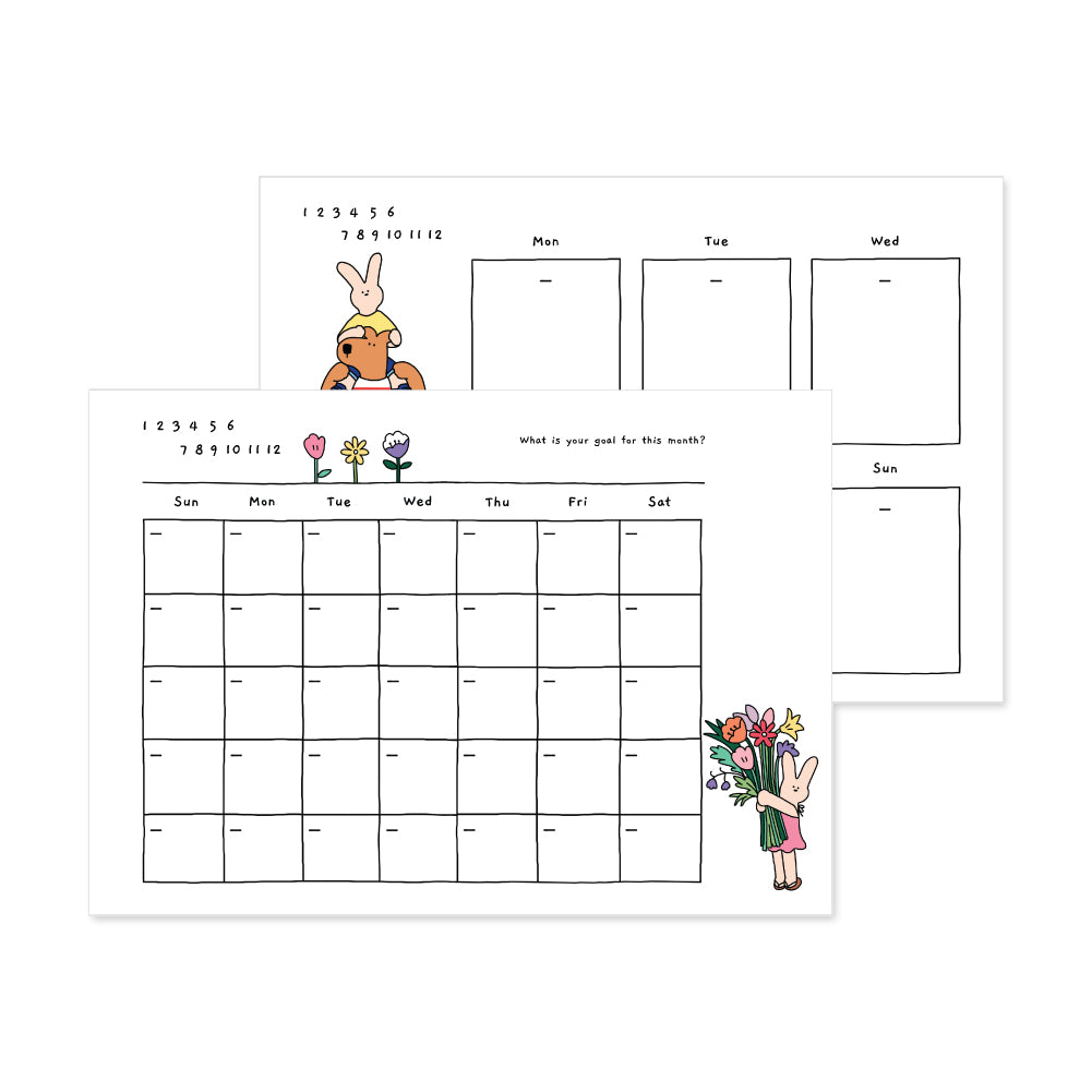 Monolike Happy and Lucky A4 Monthly + Weekly Planner pad, Flower + With you SET - Academic Planner, Weekly & Monthly Planner, To-do list, Note pad, Scheduler