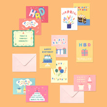 Load image into Gallery viewer, Monolike Day-by-day Card, Pop pop birthday Ver.2 - Mix 36 Mini Postcards, 36 envelopes, 36 stickers Package

