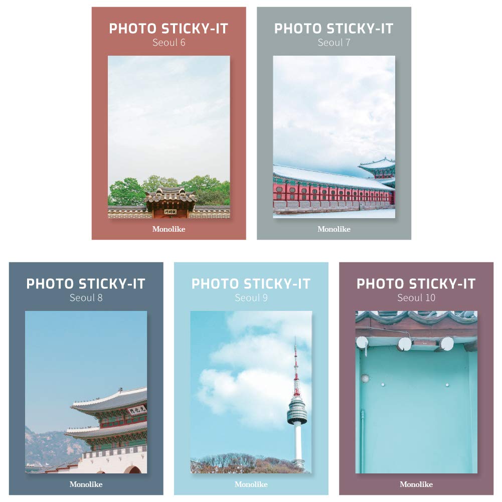 Monolike PHOTO Sticky-It 5p SET - Seoul B Self-Adhesive Memo Pad 50 sheets, Daily Sticky, Diary, Memo