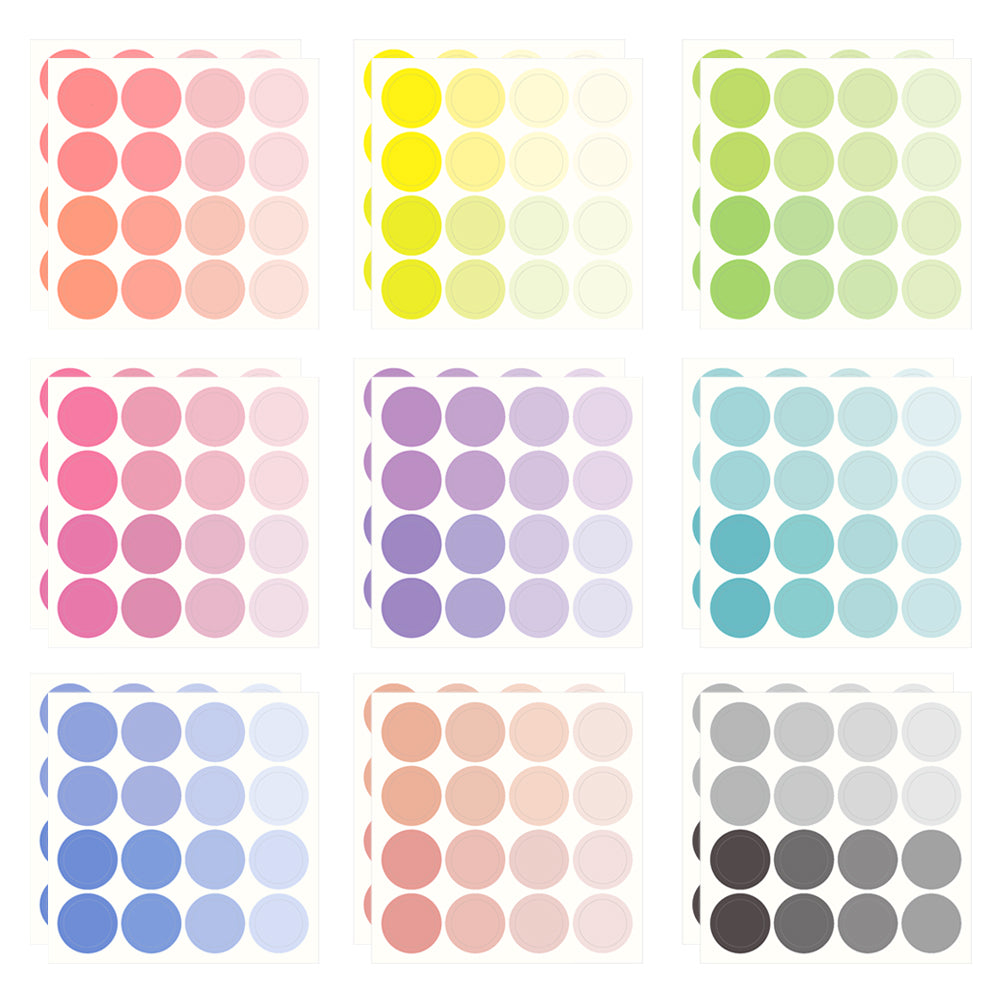 Monolike Circle Stickers - Solid Round Dot Stickers Small Size Set, 9