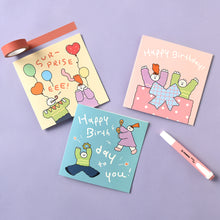 Load image into Gallery viewer, Monolike PAPER THINGS L , Olly Molly Birthday 6P A SET - Greeting card, Folding card, Cards Assortment, Birthday, Thinking of You, 6 cards +  6envelopes, 135x135mm
