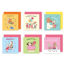 Load image into Gallery viewer, Monolike PAPER THINGS L , Happy and Lucky Birthday 6P A SET - Greeting card, Folding card, Cards Assortment, Birthday, Thinking of You, 6 cards +  6envelopes, 135x135mm
