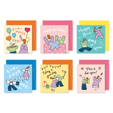 Load image into Gallery viewer, Monolike PAPER THINGS L , Olly Molly Birthday 6P A SET - Greeting card, Folding card, Cards Assortment, Birthday, Thinking of You, 6 cards +  6envelopes, 135x135mm
