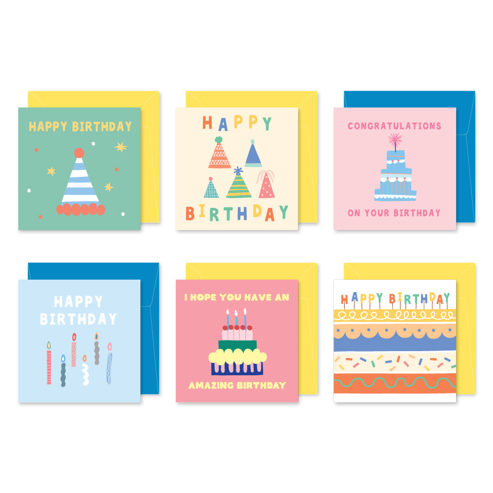 Monolike PAPER THINGS L , POP POP BIRTHDAY 6P A SET - Greeting card, Folding card, Cards Assortment, Birthday, Thinking of You, 6 cards +  6envelopes, 135x135mm