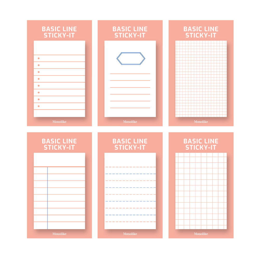 Monolike Basic Line Orange Sticky-it - 6p Set Self-Adhesive Memo Pad 50 Sheets