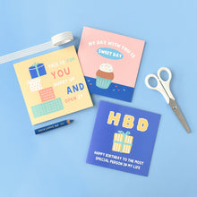 Load image into Gallery viewer, Monolike PAPER THINGS L , POP POP BIRTHDAY 6P B SET - Greeting card, Folding card, Cards Assortment, Birthday, Thinking of You, 6 cards +  6envelopes, 135x135mm
