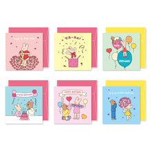 Load image into Gallery viewer, Monolike PAPER THINGS L , Happy and Lucky Birthday 6P B SET - Greeting card, Folding card, Cards Assortment, Birthday, Thinking of You, 6 cards +  6envelopes, 135x135mm
