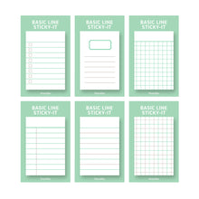 Load image into Gallery viewer, Monolike Basic Line Green Sticky-it - 6p Set Self-Adhesive Memo Pad 50 Sheets
