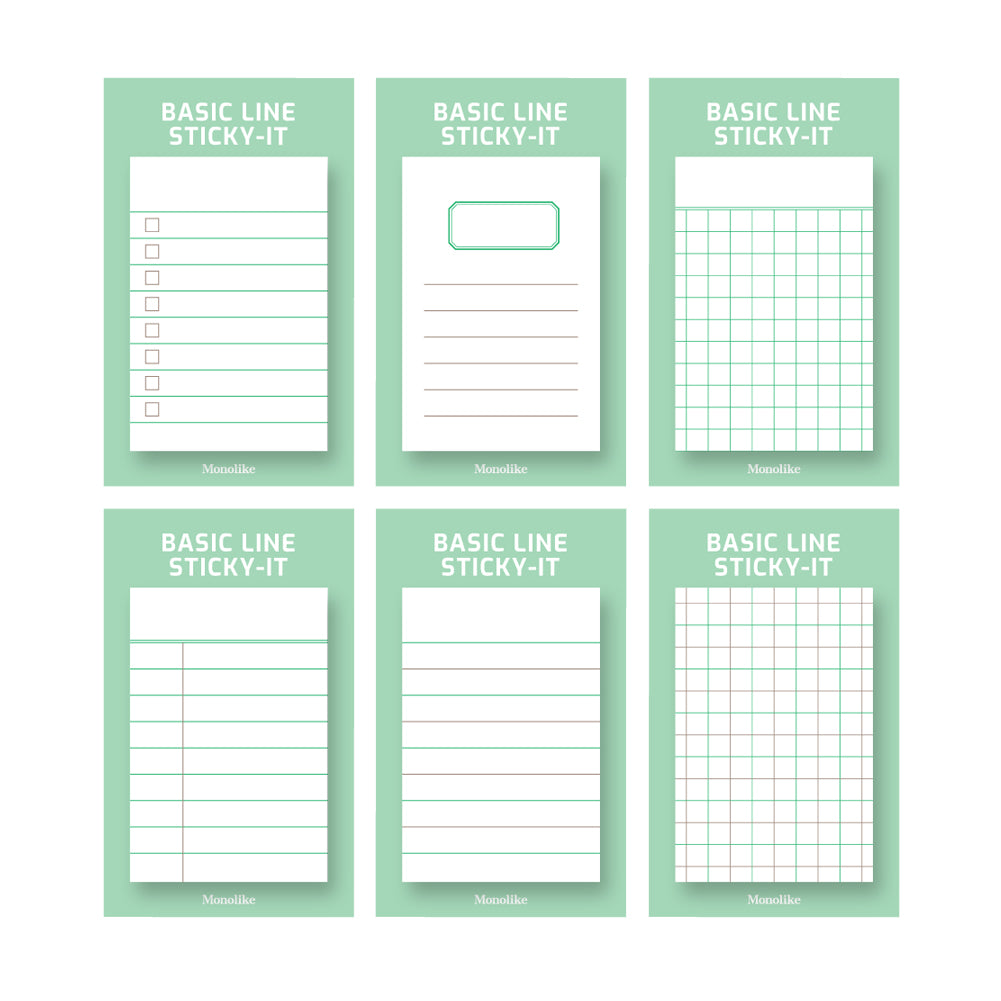 Monolike Basic Line Green Sticky-it - 6p Set Self-Adhesive Memo Pad 50 Sheets