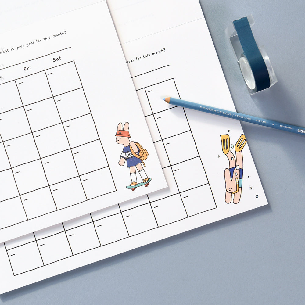 Monthly & Weekly Planner Pad Set – A4 Undated, Cute Camping & Reading Designs