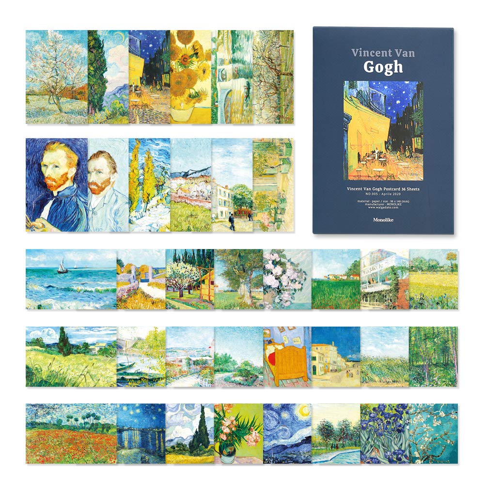 Monolike Gogh Postcard - mix 36 pack, Famous painting and Famous 36 Gogh postcards