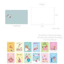 Load image into Gallery viewer, Monolike Day-by-day Card, Happy and Lucky Birthday - Mix 36 Mini Postcards, 36 envelopes, 36 stickers Package
