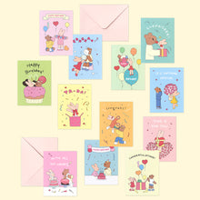 Load image into Gallery viewer, Monolike Day-by-day Card, Happy and Lucky Birthday - Mix 36 Mini Postcards, 36 envelopes, 36 stickers Package
