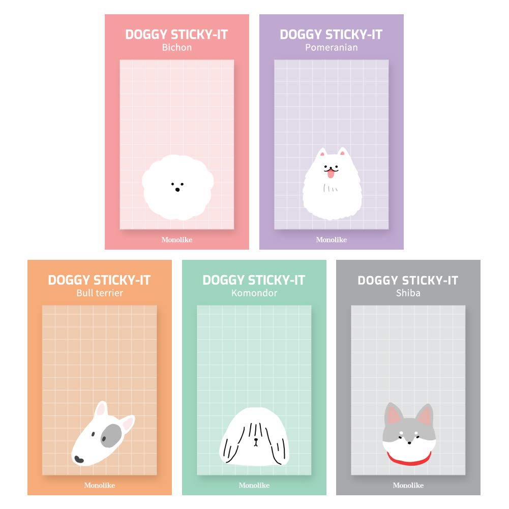 Monolike Doggy Sticky-it - 5p Set Self-Adhesive Memo Pad 50 Sheets