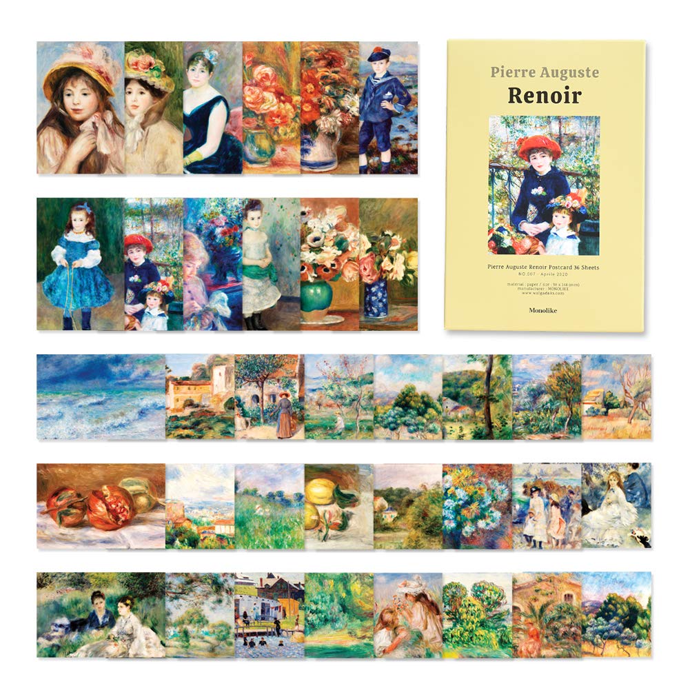 Monolike Renoir Postcard - mix 36 pack, Famous painting and Famous 36 Renoir postcards