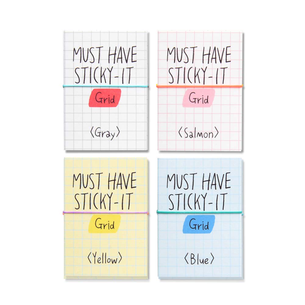 Monolike Must Have Sticky Grid 4p SET Self-Adhesive Memo Pad 80 sheets, Daily Sticky, Diary, Memo