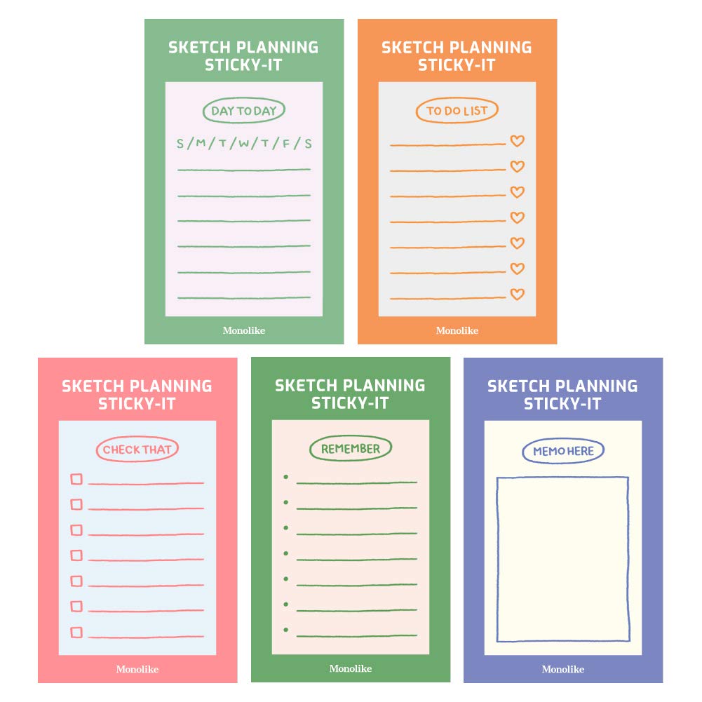 Monolike Sketch Planning Sticky-it - 5p Set Self-Adhesive Memo Pad 50 Sheets