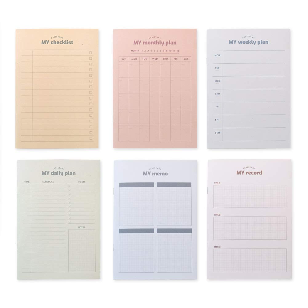 Monolike A5 My Assistant Notebook 6 SET - B Type, Monthly Plan, Weekly Plan, Daily Plan, Check List, Memo, Record