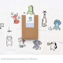 Load image into Gallery viewer, Monolike Buddy ver.2 Postcards - mix 12 pack, unique and cute 12 animal postcards
