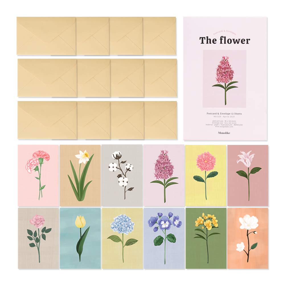 Monolike The Flower Postcards & Envelopes SET [12 Postcards + 12 Envelopes SET]