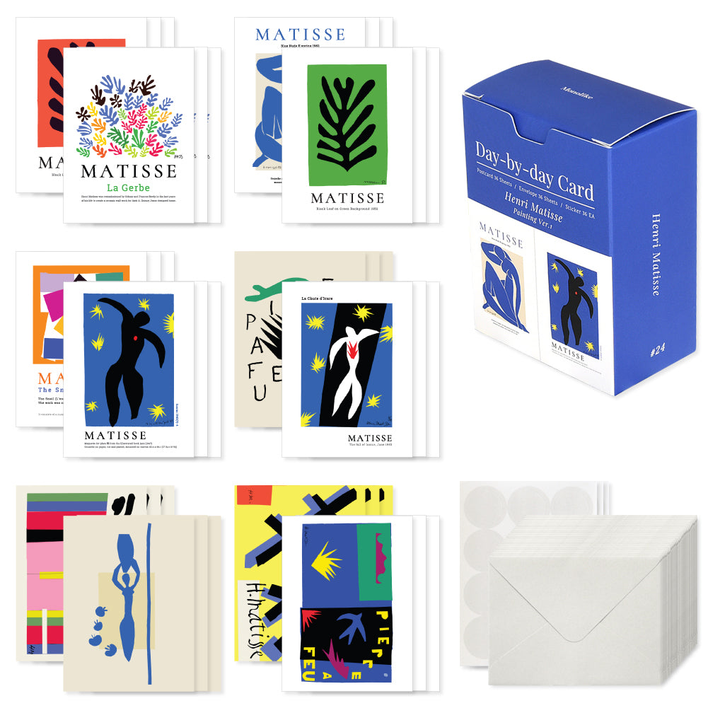 Monolike Day-by-day Card, Henri Matisse Painting ver.1 - Mix 36 Mini Postcards, 36 envelopes, 36 stickers Package
