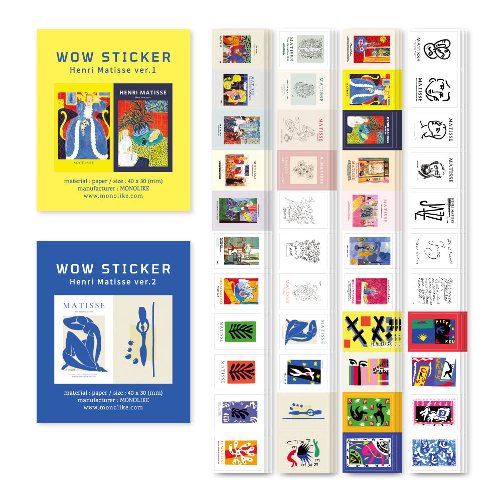 Monolike Wow Sticker Henri Matisse Ver.1 + Ver.2 Set - Mini Size Cute Stickers, Square Stickers