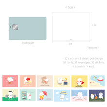 Load image into Gallery viewer, Monolike Day-by-day Card, Gureum&#39;s Daily Life ver.2 - Mix 36 Mini Postcards, 36 envelopes, 36 stickers Package
