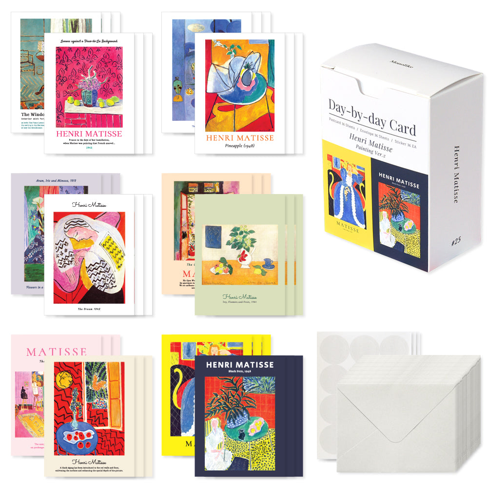 Monolike Day-by-day Card, Henri Matisse Painting ver.2 - Mix 36 Mini Postcards, 36 envelopes, 36 stickers Package