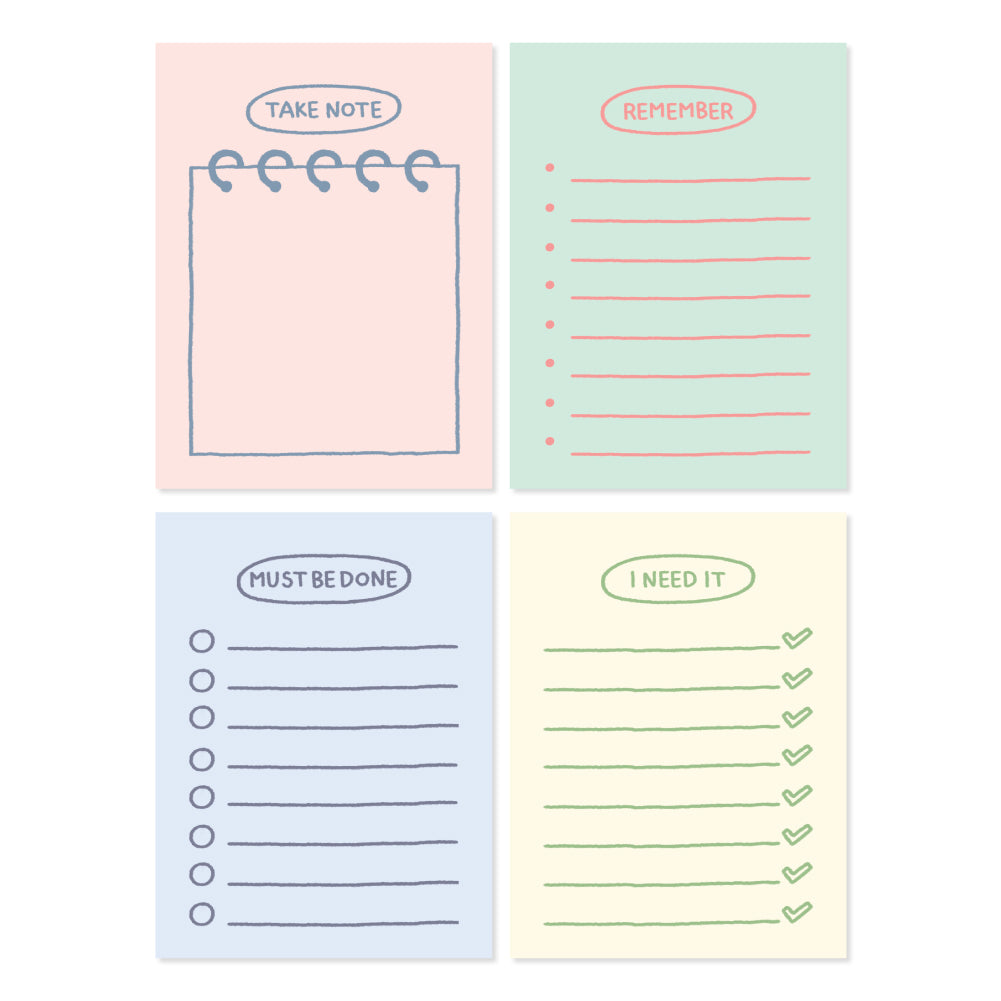 Monolike Memopad Sketch Planning Ver.2 design SET - 4 Packs, 4 Different Designs, 100 Sheets Per Pad, Total 400 Sheets, Note pads, Writing pads